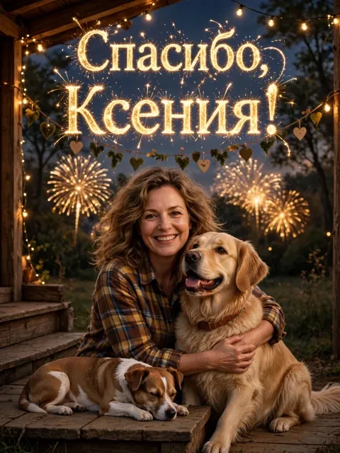 Пример открытки в дизайне «Собака и салют»