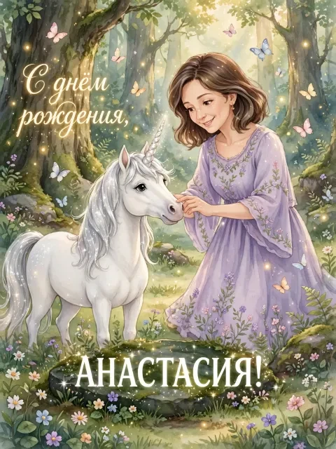 В примере на открытке напечатаны поздравление и имя.