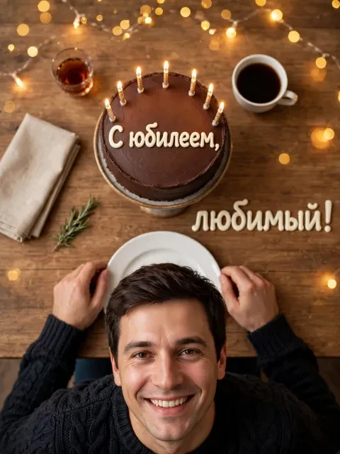 Пример открытки в дизайне «Свечи на торте»