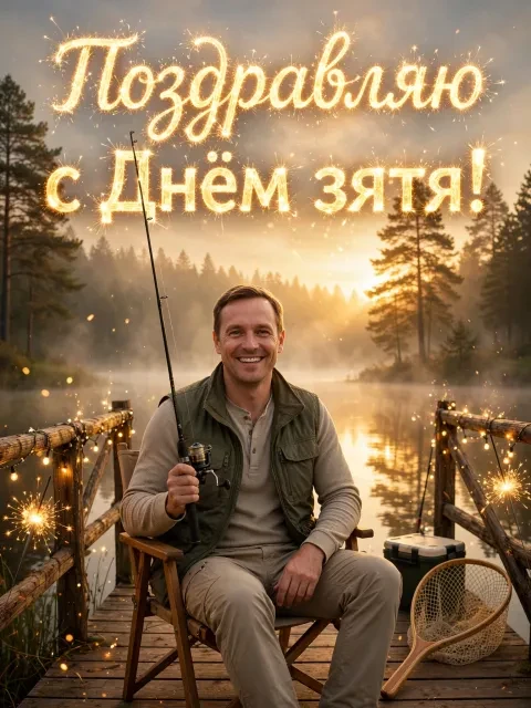 Пример открытки в дизайне «Удачный улов на рыбалке»