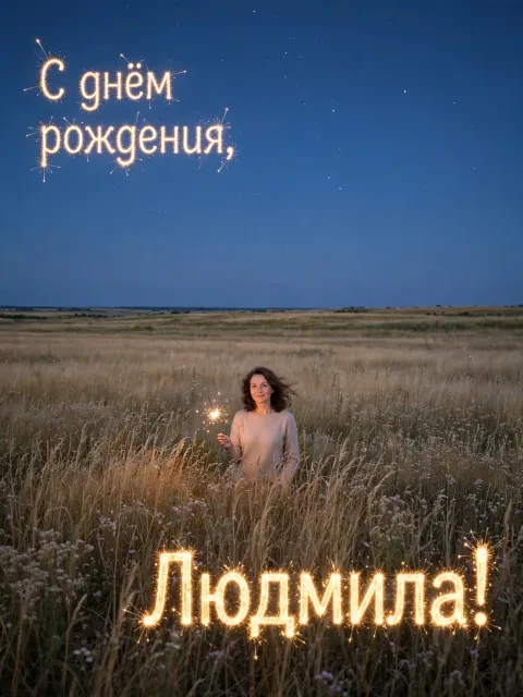 Пример открытки в дизайне «Полевые травы в свете»