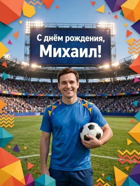 Пример открытки в дизайне «Футбольный стадион»