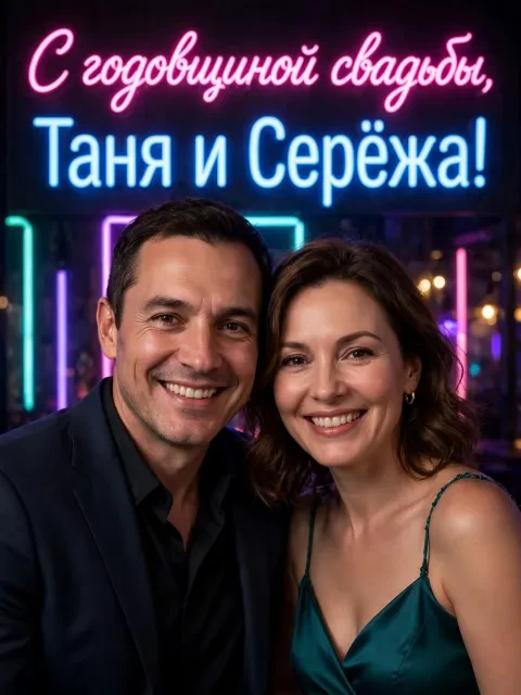 Пример открытки в дизайне «Неоновая вечеринка»