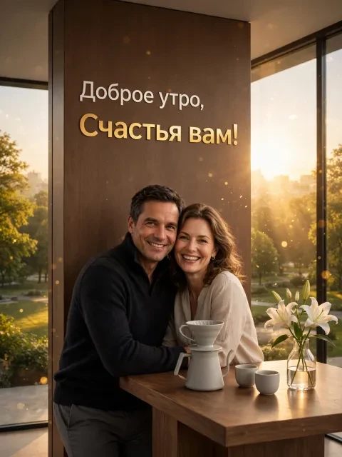 Пример открытки в дизайне «Стильное утро в панорамном лофте»
