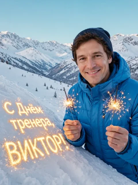Пример открытки в дизайне «Лыжный склон в бенгальских огнях»