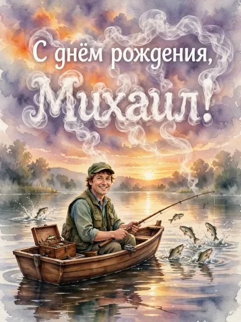 Пример открытки в дизайне «Рыбалка на закате»
