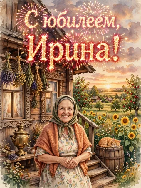Пример открытки в дизайне «Деревенский закат»