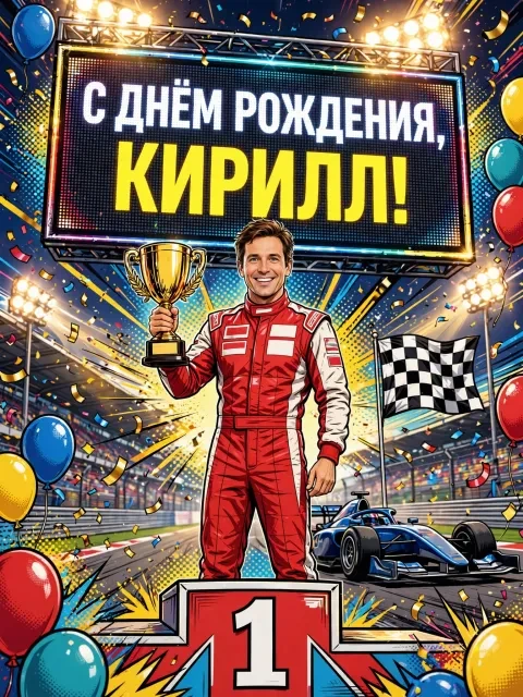 Пример открытки в дизайне «Гоночный подиум»
