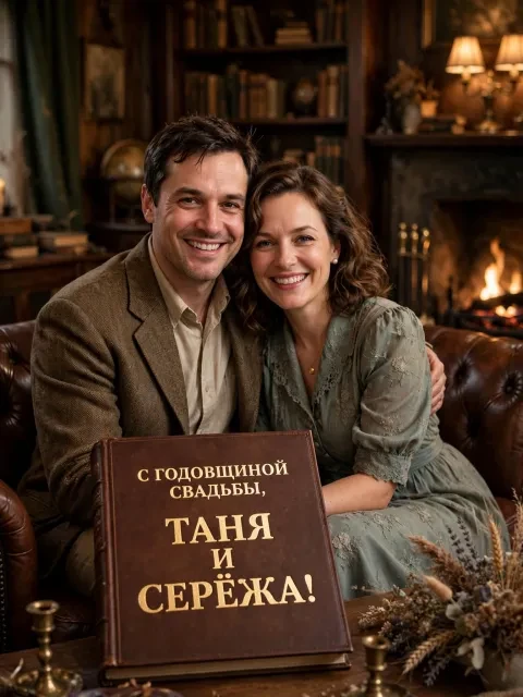 Пример открытки в дизайне «Кожаный ретро-альбом»