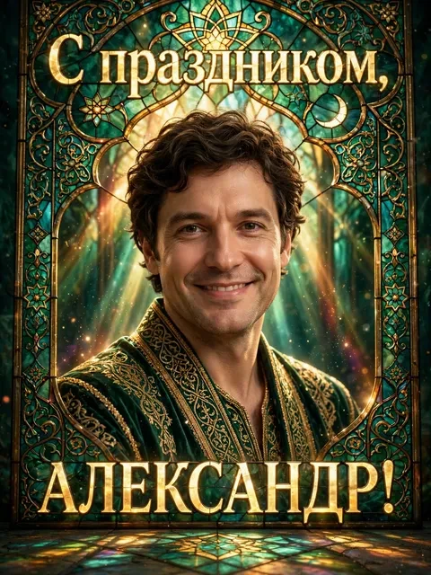Пример открытки в дизайне «Изумрудный витраж»