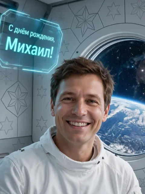 Пример открытки в дизайне «Космический рейс»