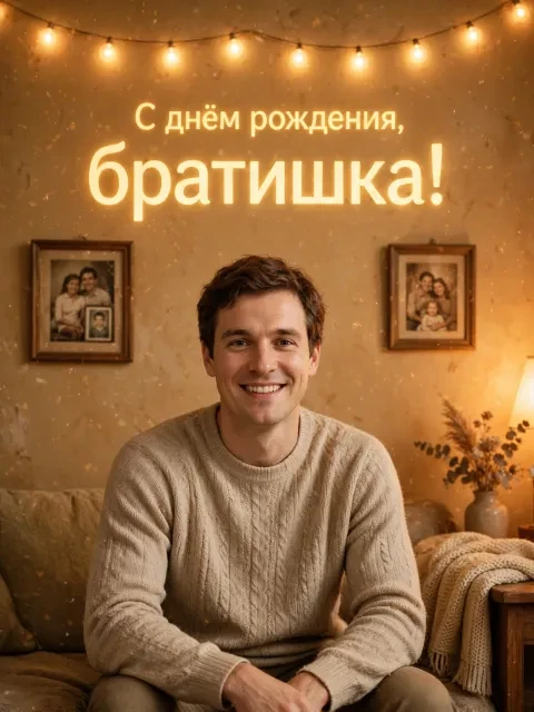 Выбрать дизайн «Брат и сестра у гирлянды»
