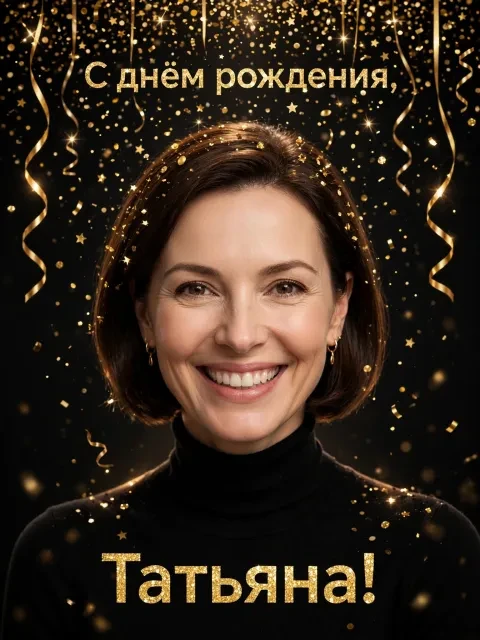 Пример открытки в дизайне «Золотое конфетти»