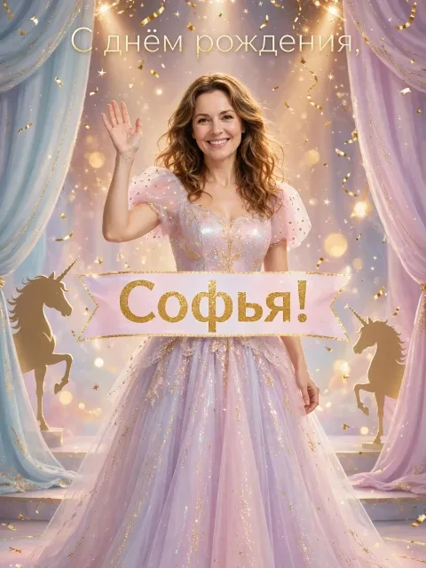 Пример открытки в дизайне «Золотая афиша дня рождения»