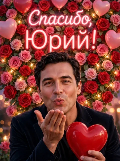 Пример открытки в дизайне «Поцелуй и сердце»