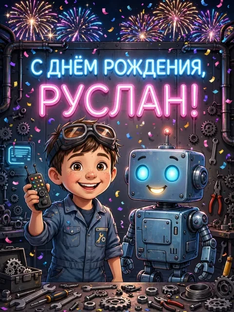 Пример открытки в дизайне «Робот-помощник»