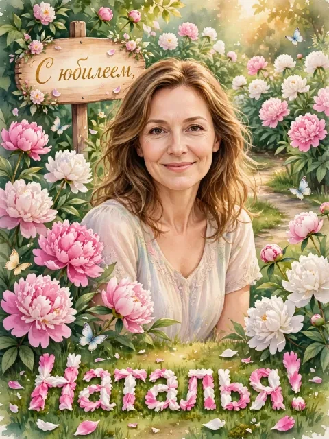 Пример открытки в дизайне «Пионовый сад»
