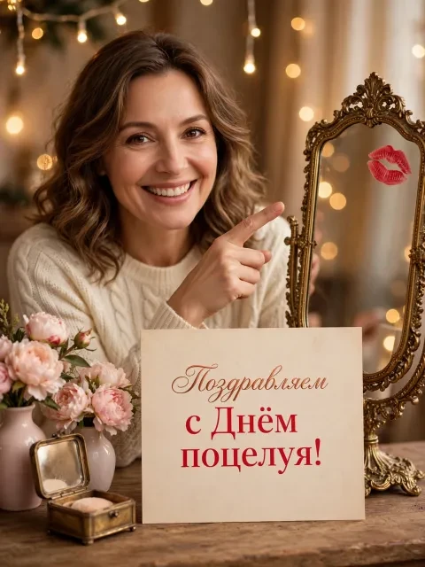 В примере на открытке напечатаны поздравление и имя.