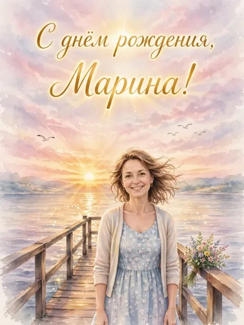 В примере на открытке напечатаны поздравление и имя.
