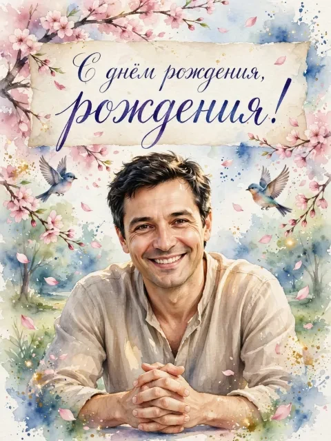 Пример открытки в дизайне «Акварельный весенний сад»