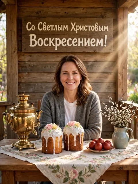 Выбрать дизайн «Пасхальное чаепитие у самовара»