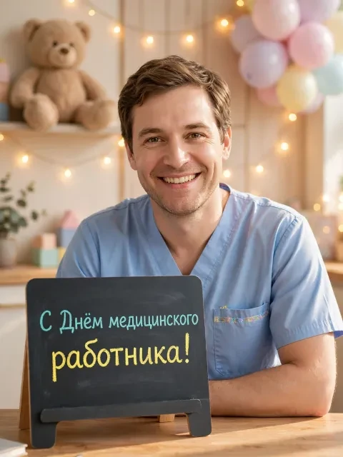 Пример открытки в дизайне «Добрый педиатр»