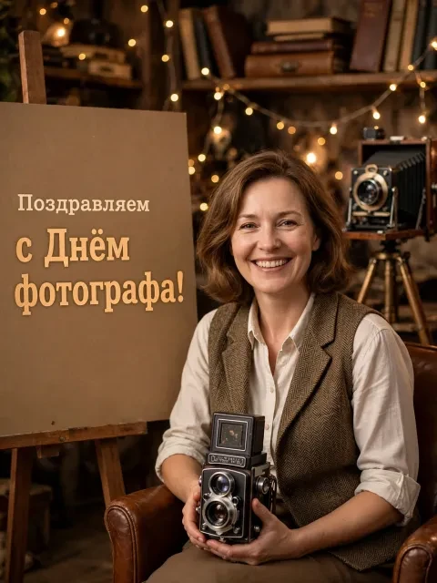 Пример открытки в дизайне «Ретро-ателье с гармошкой»