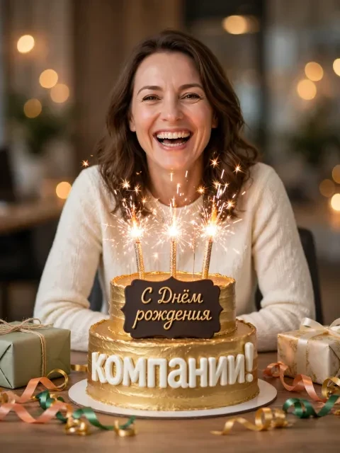 Пример открытки в дизайне «Праздничный торт в переговорной»
