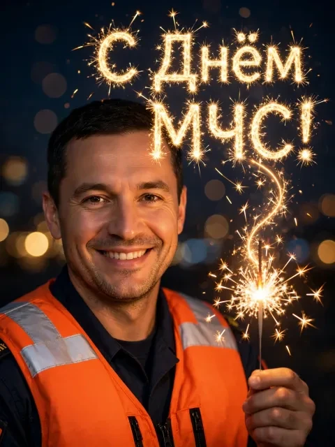 Спасатель на фоне бенгальских огней