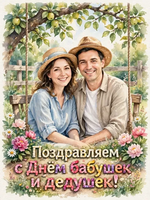 Выбрать дизайн «Акварельный сад и качели»