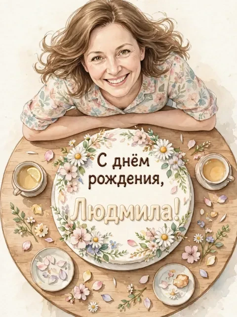 Пример открытки в дизайне «Акварельный торт»