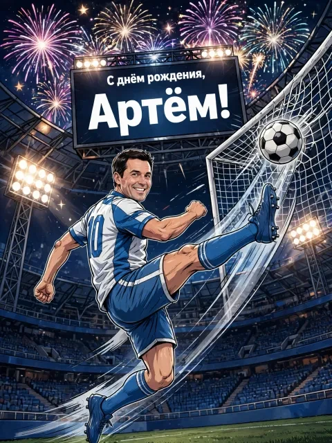 Пример открытки в дизайне «Футбольный триумф»