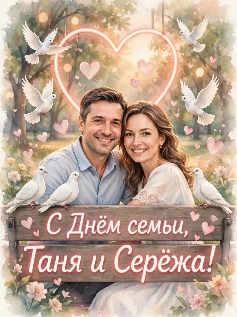 Пример открытки в дизайне «Голубиная пара»