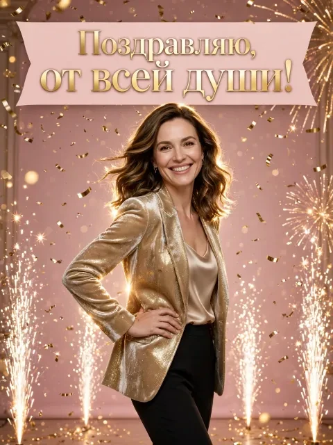 Пример открытки в дизайне «Глянцевый юбилей»