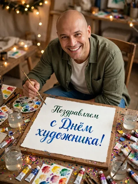Пример открытки в дизайне «Акварельный скетчинг и конфетти»