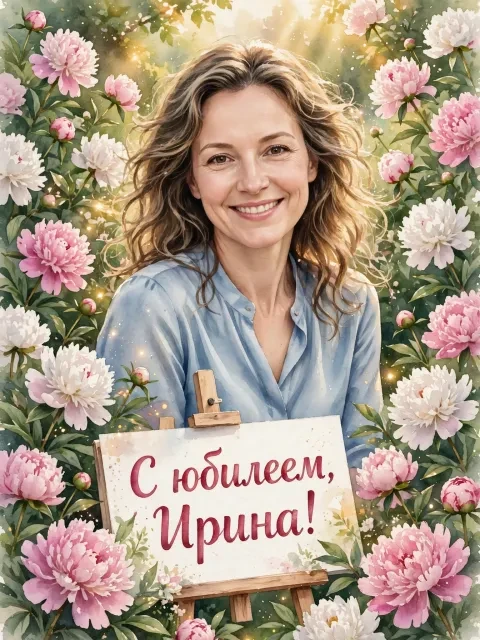 Пример открытки в дизайне «Пионовый сад в акварели»