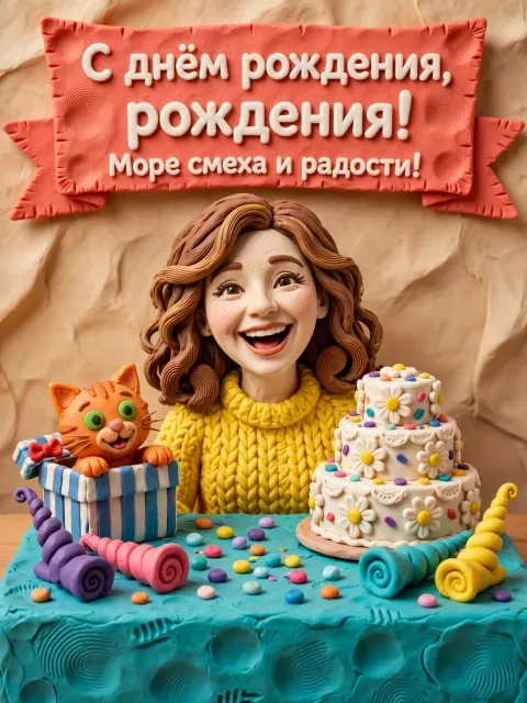 Выбрать дизайн «Пластилиновый торт и озорной кот»