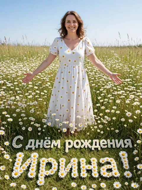 Пример открытки в дизайне «Ромашковое поле»