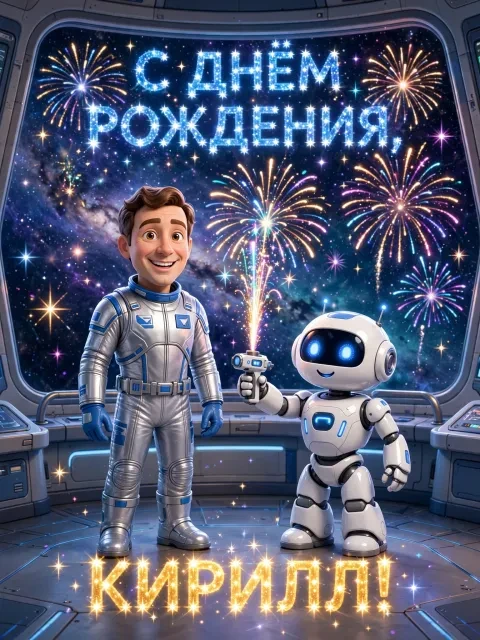 Пример открытки в дизайне «Робот-поздравитель»