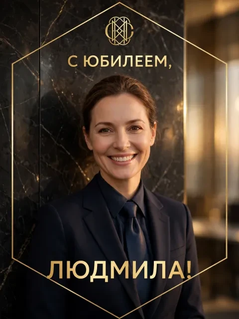 Пример открытки в дизайне «Золотая монограмма»