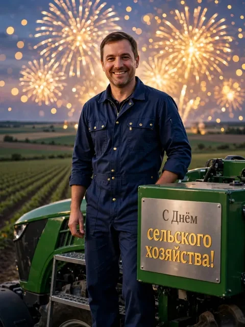 Пример открытки в дизайне «На подножке трактора»