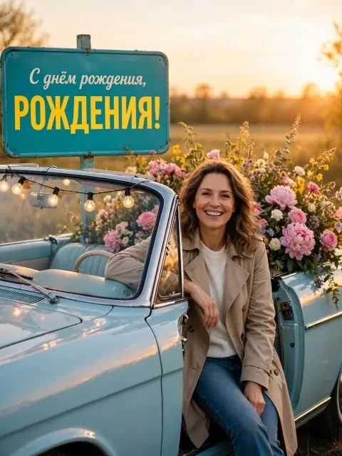 Выбрать дизайн «Ретро-авто с цветами»