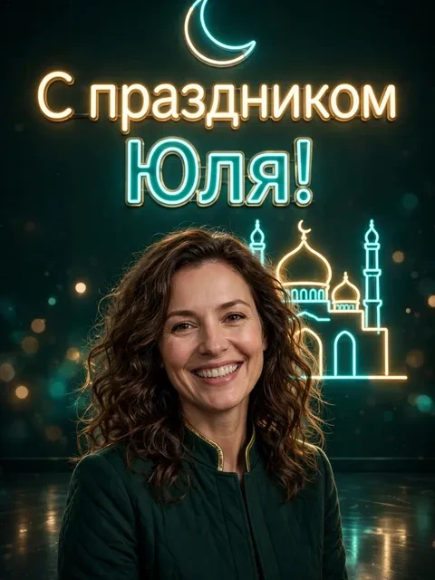Пример открытки в дизайне «Неоновая мечеть»