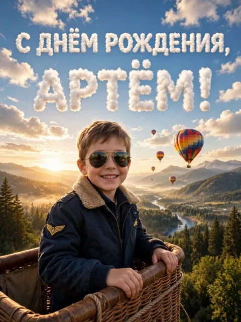 Пример открытки в дизайне «Путешествие на воздушном шаре»