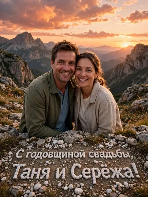 Пример открытки в дизайне «Горный закат»