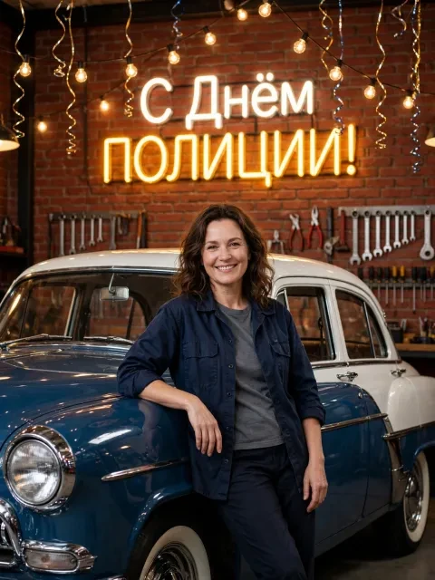 Пример открытки в дизайне «Ретро-гараж и классический авто»
