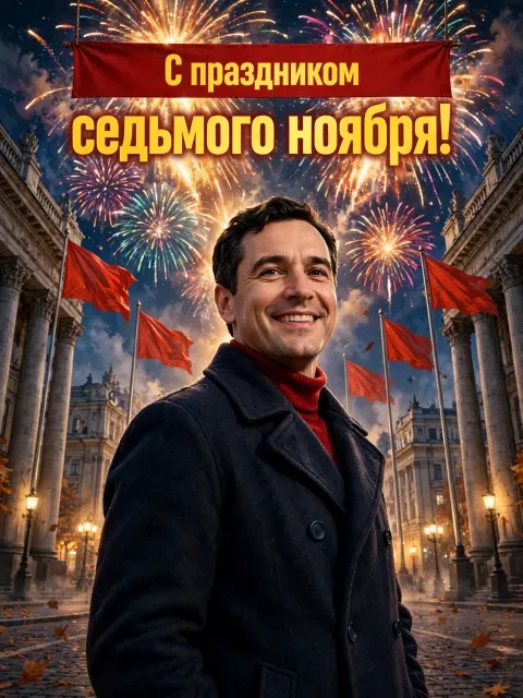 Пример открытки в дизайне «Праздничный салют на площади»