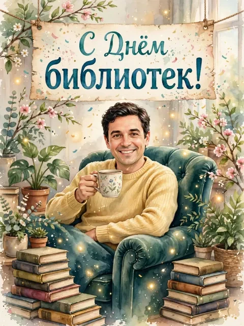Пример открытки в дизайне «Акварельный книжный сад»
