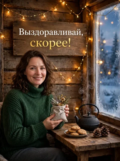 Пример открытки в дизайне «Зимний чай и мешочек трав»