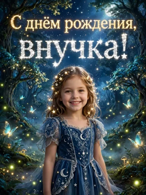 Пример открытки в дизайне «Сказочные звёзды и бабочки»